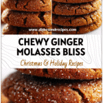 Stack of chewy Ginger Molasses Cookies dusted with sugar, perfect for holiday baking and sweet treats.